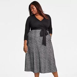 Anne Klein Plus Size Serenity Combo Tie-Waist Midi Dress sz 1x